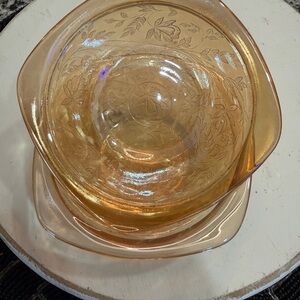 Vintage Jeannette Glass Floragold Louisa- marigold iridescent finish-2